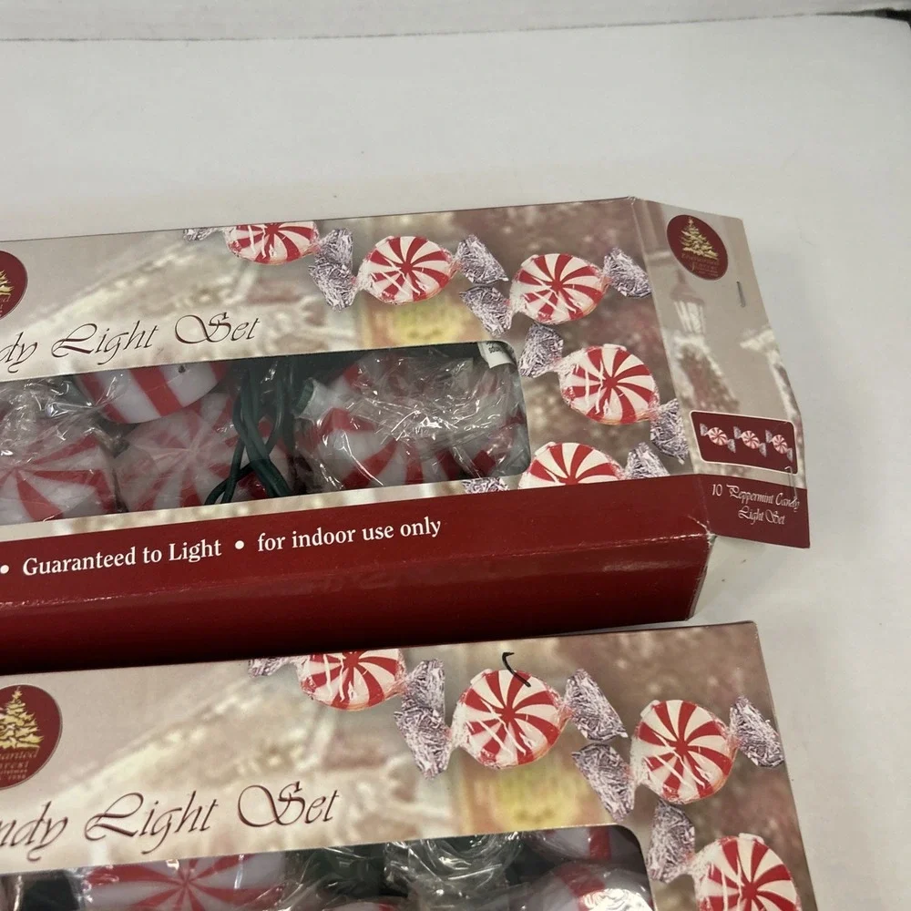 2 Sets of 10 Peppermint Red and White Christmas Candy String Lights Read